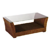 This glass topped coffee table is from the Guyana set of conservatory furniture.  The dark rattan