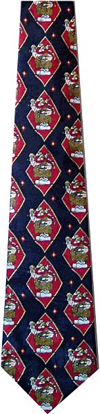 A great blue and red Hagar tie with Hagar the Horrible holding a beer and food