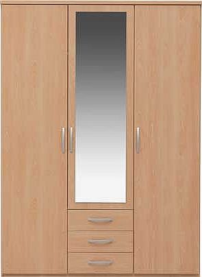 Unbranded Hallingford 3 Door 3 Drawer Mirrored Wardrobe -