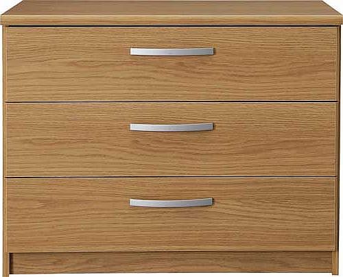 Part of the contemporary Hallingford collection. this wide bedside chest is beautifully finished with an oak effect and sleek metal handles. The ideal home for your table lamp or storing your night time reads. it will neatly fit beside your bed and b