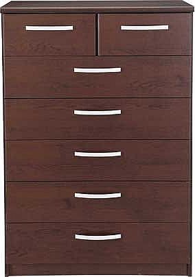 Part of the contemporary Hallingford collection. this chest of drawers is beautifully finished with a wenge effect and sleek metal handles. The seven drawers provide ample space for your clothes and other possessions. bringing a simple. modern style 