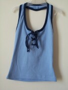 Ex-Tammy blue halterneck top with darker blue edging and lace-up front