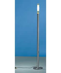 Satin nickel finish with a frosted glass shade.Height 121cm.Shade diameter 3.5cm.Requires 1 x 40 wat