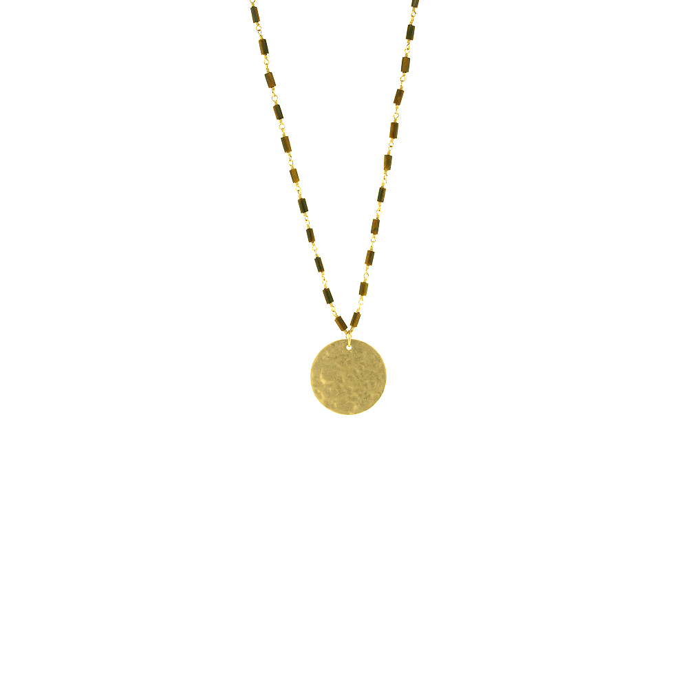 Unbranded Hammered Disc Pendant - Tigers Eye