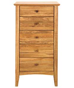 Hanbury 5 Narrow Drawer Chest - Oak