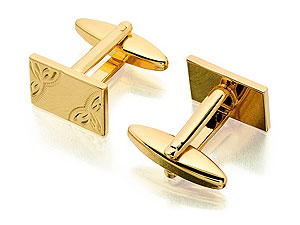 `Gold plated cufflinks and tie tack set, delicately hand engraved to give a unique set that is suita