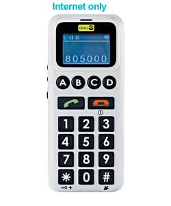 White with dark grey back and black keys.Plastic body.Easy to use and see GSM telephone.Large clear 