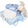 Baby boy gift set including Handsome sleepsuit, noonoo comfort blanket and blue teddy bear. The Hand