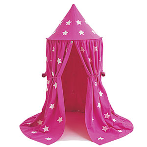 Pink Fairy Hanging Tent With Appliqued Stars: made from 100% Cotton, candy pink hanging play tent