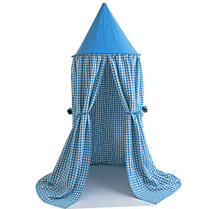 Hanging Play House Tent in Sky Blue Gingham