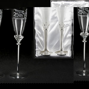 Unbranded Happy 25th Anniversary Flutes With Silver Stems