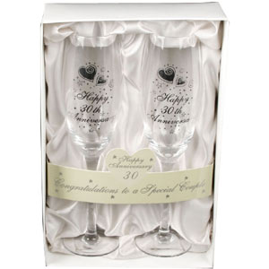 This pair of Happy 30th Anniversary Champagne Glasses make an ideal gift for a very special couple c