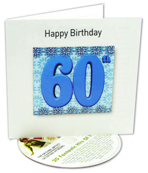 3D with CD Greeting Card - Happy 60th Birthday Party HitsThese unique cards offer a lasting gift for