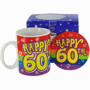 Unbranded Happy 60th Birthday Mug and Coaster Set