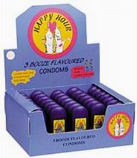 3 booze flavoured condoms in a stylish condom case