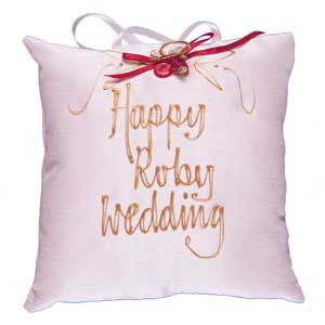 Happy Ruby Wedding Hand Painted Pillow