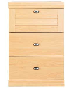 Size (H)67.8, (W)45.4, (D)41.4cm.Beech finish with silver finish metal handles.Drawers with smooth g