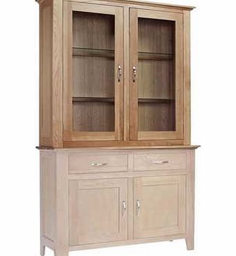 Put your fine crockery and glasses on display with this oak and oak veneer crafted sideboard top. The top of this sideboard matches the Harvey Oak 2 door 2 drawer sideboard. Part of the Harvey collection. Size H45. W120. D55cm. Stainless steel handle