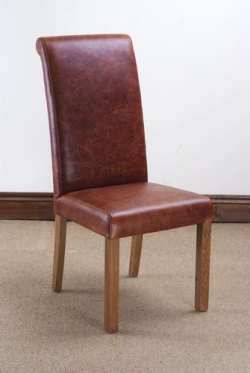 Unbranded Havana Roll Back Antiqued Leather Dining Chair -