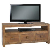 This handcrafted TV unit from the BRAND range has a solid sheesham wood frame with distinctive grain
