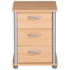 In a beech effect with silver arched ribbed handles and curved silver end trims. Measures 40W x 38.8