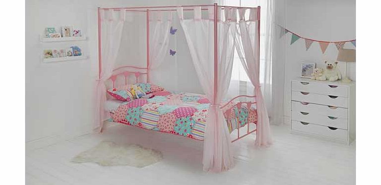 Unbranded Hearts Single Four Poster Bed Frame - Pink