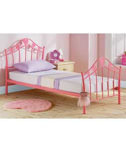 Metal frame. Includes luxury firm mattress. Size (W)106, (L)198, (H)103cm. Packed flat for home