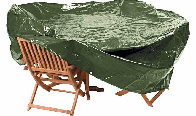Save yourself the hassle of lugging your furniture to and from the shed with this Heavy Duty Extra Large Oval Patio Furniture Set Cover. Featuring a green polyethylene design. it blends effortlessly into your - allowing you to protect your furniture 