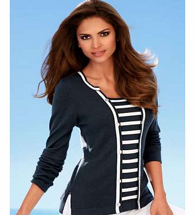 2-in-1 look jumper with striped insert, decorative buttons, Long-sleeves, round neckline.Heine Jumper Features: Washable 50% Cotton, 50% Viscose Length approx. 64 cm (25 ins)
