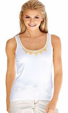 This pretty vest top is an instant wardrobe go to for your day-to-day style. In a sleeveless design with lovely bead detail at the rounded neckline. Heine Top Features: Washable 93% Viscose, 7% Elastane Length approx. 60 cm (24 ins)