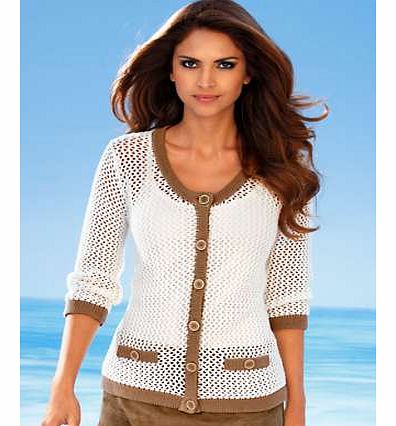 Chunky knit cardigan with three-quarter length sleeves and two mock piped pockets. Heine Cardigan Features: Washable 100% Cotton Length approx. 56 cm (22 ins)