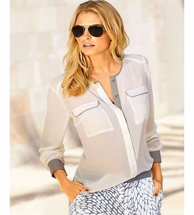 For sunny days, our sheer georgette blouse is cool and chic. With contrasting trim to placket, pockets and cuffs and long sleeves. It is a wear with anything style for easy effortless dressing. Heine Blouse Features: Washable 100% Polyester Length ap