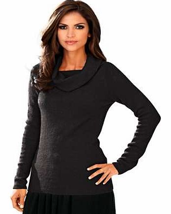 Cosy, cowl neck jumper with long sleeves and contrasting colours on the front and plain blue on the back. Heine Jumper Features: Washable 100% Acrylic Length approx. 72 cm (28 ins)