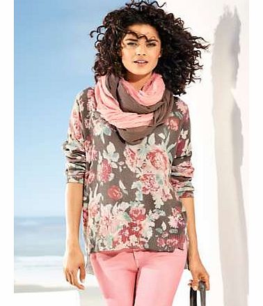 Pretty, round neck jumper in a floral print with a ribbed hem and cuffs, and a longer length at the back. Heine Jumper Features: Washable 60% Cotton, 40% Acrylic Length approx. 72 cm (28 ins)
