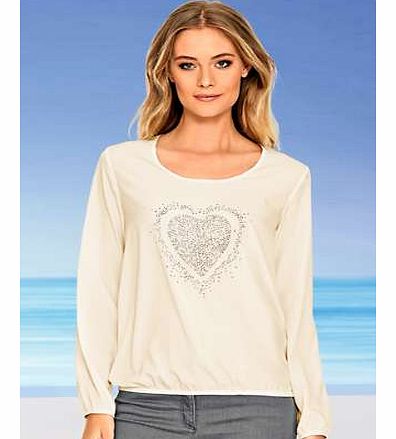 Glitter heart design and elasticated hem and cuffs. This top definitely needs a second look! Stunning heart shaped design in a scattering of stones. With elasticated hem and cuffs.Heine Top Features: Washable 100% Polyester Length approx. 62 cm (24 i