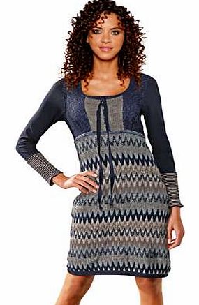 Lovely day dress in a mix of patterns with a ribbon tie at the round neckline and long sleeves. Heine Dress Features: Washable Jersey sections: 90% Viscose, 10% Elastane Knitted section: 80%Wool, 20% Polyamide All others section: Cotton, Acrylic and 