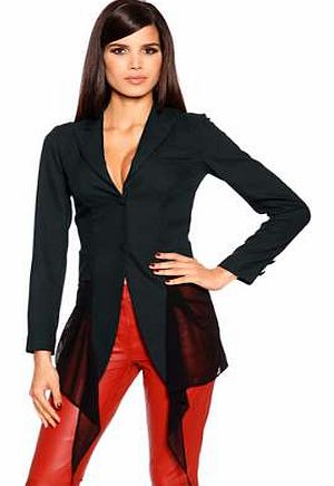 Stylish, longline blazer with an asymmetric hem in a transparent chiffon fabric. With integrated chest pocket and 2 side mock pockets for added detail. Heine Blazer Features: Dry clean only 100% Polyester Chiffon: 100% Polyester Length approx. 72 cm 