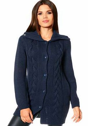 Longline, cable knit cardigan with ribbed cuffs, collar and hem. In a button through style with a plain knit design on the back. Heine Cardigan Features: Washable 100% Acrylic Length approx. 76 cm (30 ins)