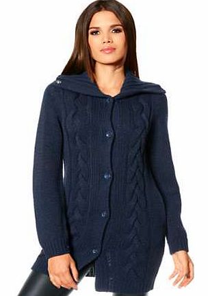 Longline, cable knit cardigan with ribbed cuffs, collar and hem. In a button through style with a plain knit design on the back. Heine Cardigan Features: Washable 100% Acrylic Length approx. 76 cm (30 ins)