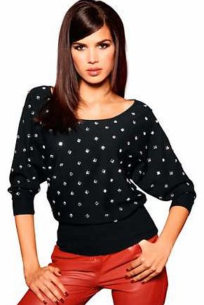 Fine knit, oversized jumper with decorative rhinestone detail, a rounded neckline and three-quarter length reglan sleeves. Heine Jumper Features: Washable 80% Viscose, 20% Polyamide Length approx. 64 cm (25 ins)