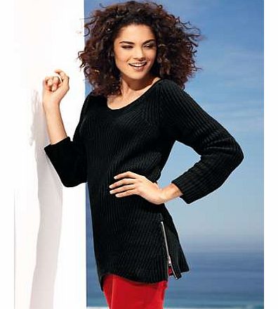 Fashionable round neck jumper which features side zips and is longer at the back. Heine Jumper Features: Washable 100% Cotton Length approx. 68 cm (27 ins)