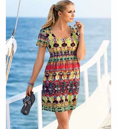 This casual dress will become a wardrobe go to when youre after a relaxed look. Make a statement in this fab print dress, with lovely diamantés on the front of the skirt, short sleeves and a lovely rounded neckline. Heine Dress Features: Washable 95