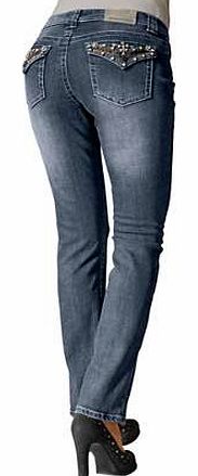 In a 5 pocket style with flap back pockets decorated with rhinestones, in a slightly low rise design. Heine Jeans Features: Washable 98% Cotton, 2% Elastane Inside leg approx. 83 cm (33 ins)