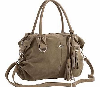 Suede bag with adjustable, removable straps and zip fastening. Featuring removable tassel, side gathers, and lining with various pockets. Heine Bag Features: Suede Approx. 28 x 24 x 12 cm