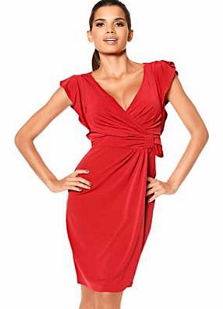 Wrap-over style dress with gathers and deep v-neckline for a flattering look. Heine Dress Features: Washable 95% Polyester, 5% Elastane Lining: 95% Polyester, 5% Elastane Lined Length approx. 94 cm (37 ins)