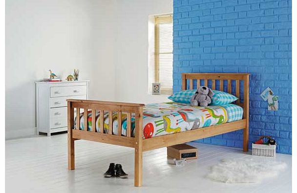 From the Henry collection. this oak single bed is perfect for a modern bedroom. The Henry Pastelle Oak Look Single Bed Frame has plenty of space underneath for toy storage and comes packed flat for easy home assembly. Includes wooden slats. Size W101