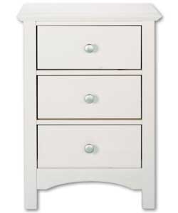 Solid pine (except backs and drawer bases) in a white finish. Metal handles.Metal drawer
