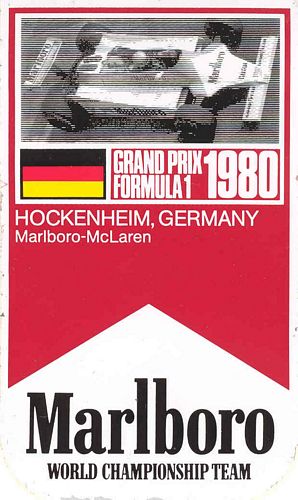 Hockenhiem 1980 Team Marlboro McLaren Event Sticker (8cm x 14cm)