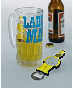 Homer Simpson Ladies; Man high quality, chunky glass beer stein and PVC Homer-shaped magnetic bottle