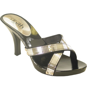 Platform sandals with overlapping straps. The Hork2 shoes feature mirror effect detail and faux wood